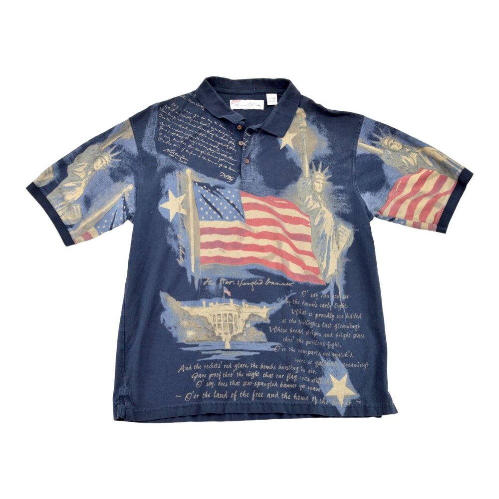 American Summer Clothing Company Statue Of Liberity American‎ Flag Polo Size XL
